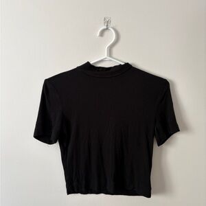 Aritzia Babaton Black Short Sleeve Mock Neck Top